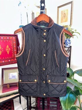 Lauren Ralph Lauren Black Diamond Quilted Equestrian Vest - Small